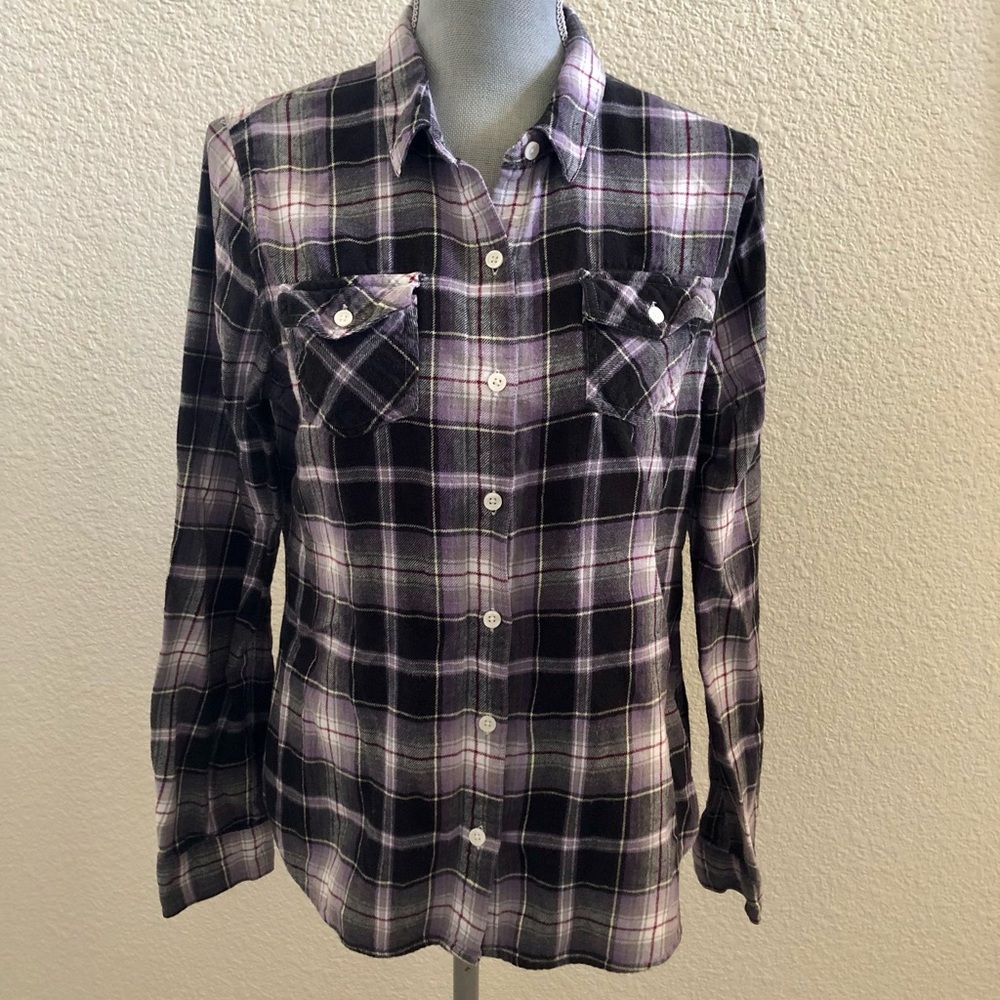 Mossimo Supply‎ Co Women’s Flannel Black Purple White Size XL